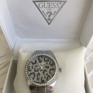 GUESS Silver Leopard pattern crystal watch